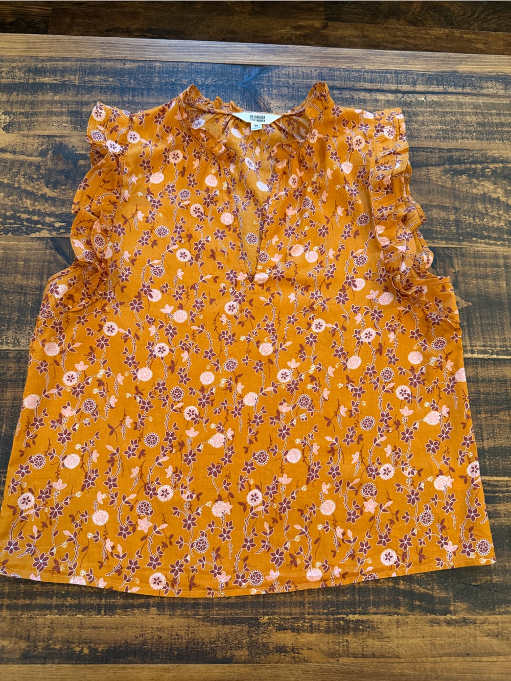 BB Dakota Orange Floral Ruffle Sleeveless Blouse